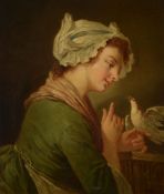 Follower of Jean Baptiste Greuze Lady with her singing bird