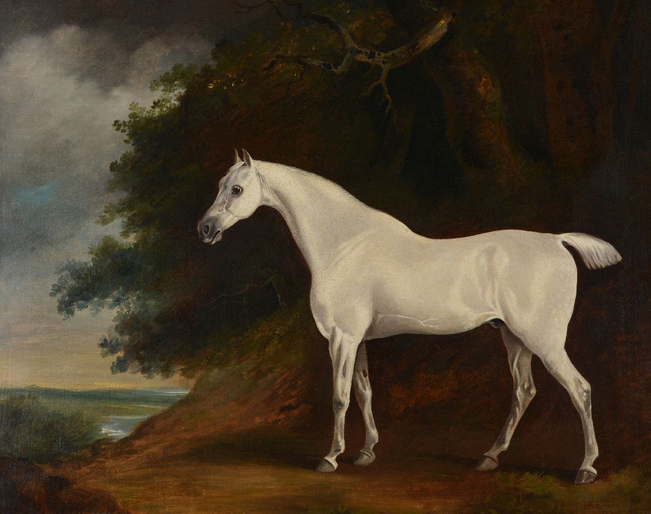 Attributed to David Dalby of York (British fl.1794-1836)Grey stallion in a landscape