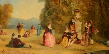 In the manner of Jean-Antoine Watteau A pair of fête galante panels