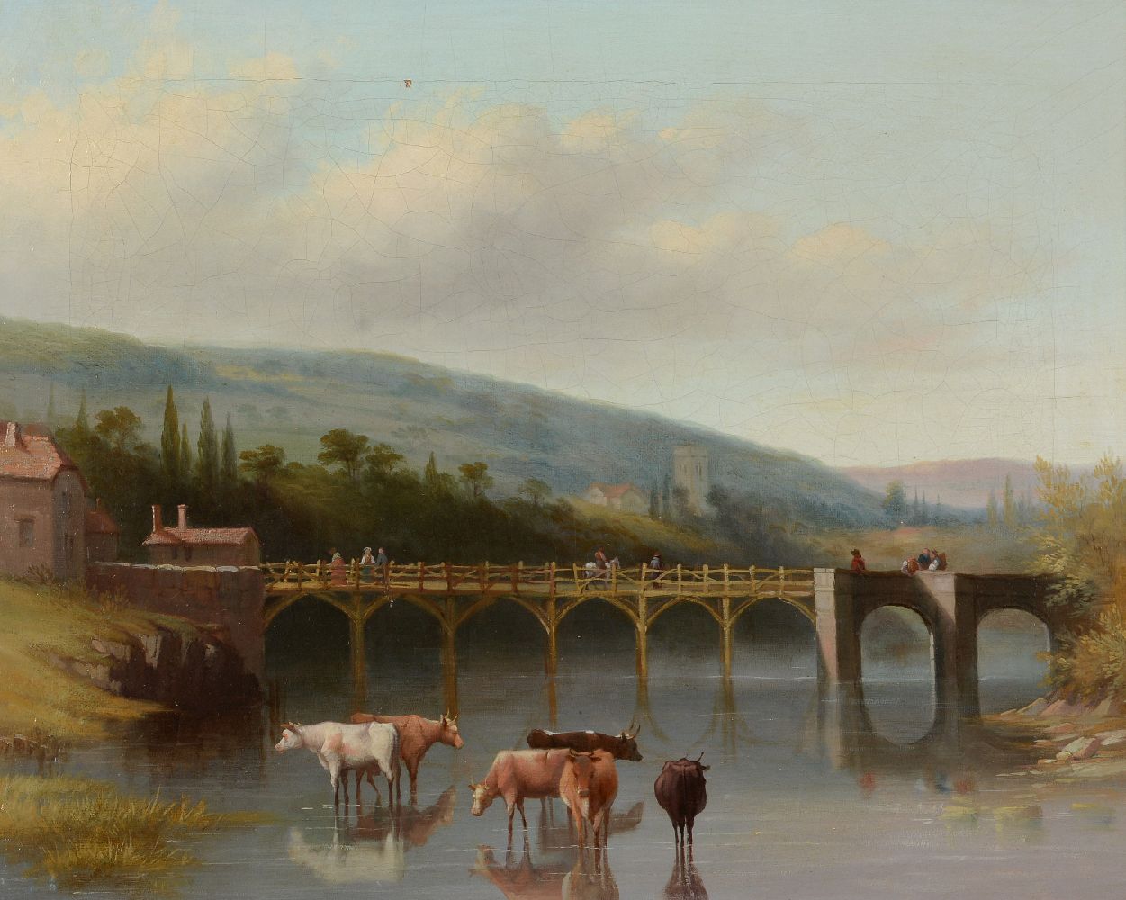 Dutch School (19th century)Cows in a river landscape with a bridge beyond, a pair (2) - Image 2 of 6