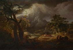 Thomas Sautelle Roberts (Irish c.1760-1826)A stormy river landscape, with herdsmen