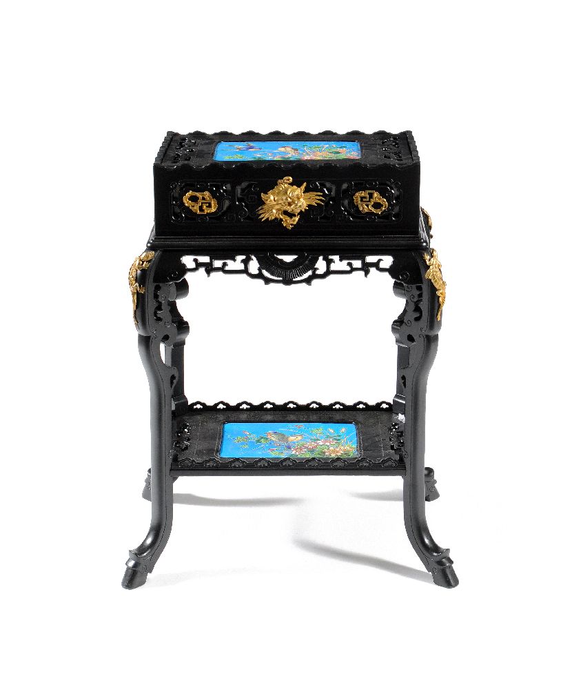 A French Aesthetic Movement ebonised gilt bronze mounted and ceramic jardinière, in Japonisme taste, - Image 2 of 6