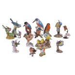 Fifteen various modern porcelain models of birds, including: Royal Worcester; Royal Crown Derby;