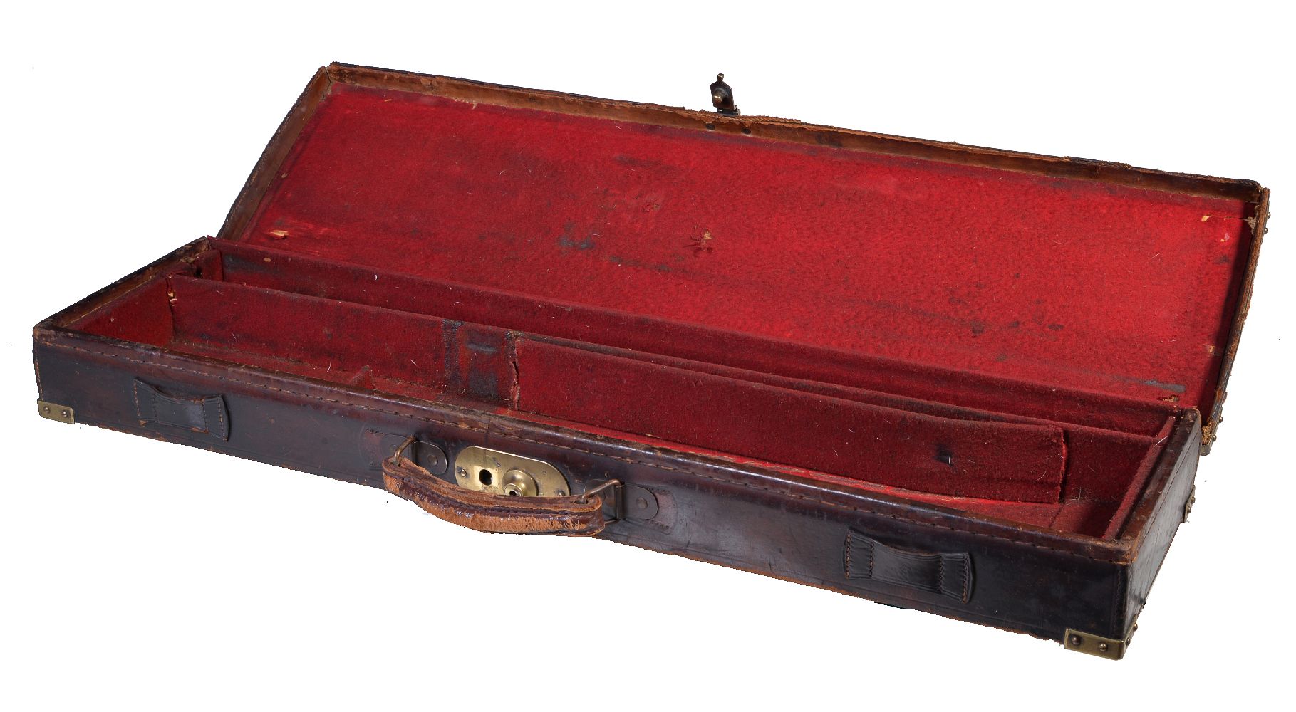 A leather and brass-bound gun case, early 20th century, for a single gun, 9cm x 83cm x 22.5cm - Image 3 of 3