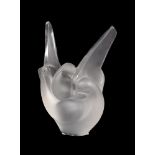 Lalique, Cristal Lalique, Sylvie, a frosted glass vase, modelled as a pair of doves, with the