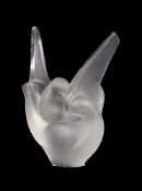 Lalique, Cristal Lalique, Sylvie, a frosted glass vase, modelled as a pair of doves, with the