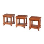 After Frank Lloyd Wright, three light wood occasional tables by Cassina, stamped marks, circa