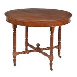 A pair of circular walnut occasional tables in Aesthetic taste, late 19th century and later, each