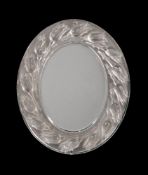 Lalique, Cristal Lalique, Boutons de Roses, an oval part frosted glass mirror, with an easel back,