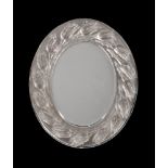 Lalique, Cristal Lalique, Boutons de Roses, an oval part frosted glass mirror, with an easel back,