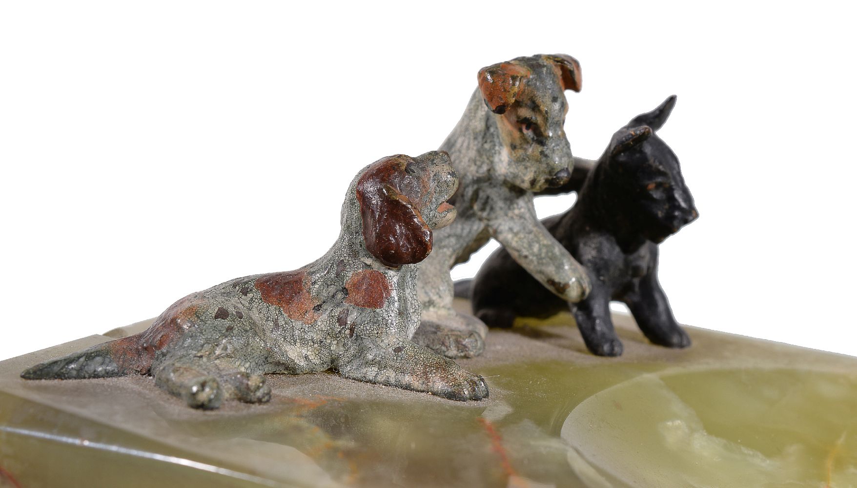 Two Austrian cold painted bronze and green onyx vide poches, circa 1930, of a cock and hen pheasant, - Image 4 of 4
