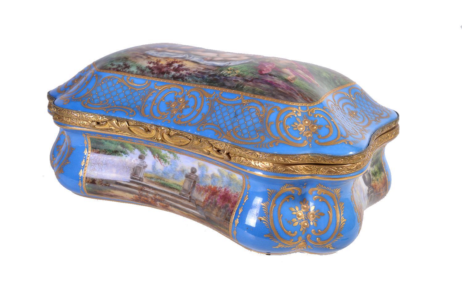 An assortment of Sevres-style porcelain, late 19th century, turquoise-ground and variously painted - Image 9 of 14