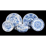 A selection of Dutch Delft, various dates 18th and 19th centuries, comprising: a porringer and cover