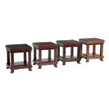 After Frank Lloyd Wright, four dark wood occasional tables by Cassina, stamped marks, circa 1989,