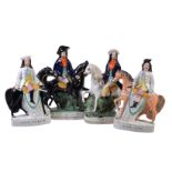 Two pairs of Staffordshire figure groups of Dick Turpin and Tom King, various dates mid to late 19th