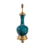 A gilt brass mounted pottery table lamp, in the manner of Theodore Deck, late 19th century,