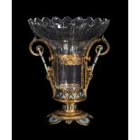 A Napoleon III champlevé enamelled and gilt metal mounted cut glass vase, circa 1870, the vase