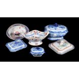 A selection of Turner's Patent stone china, early 19th century, including Imari and blue printed