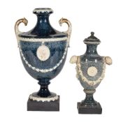 Two various variegated porphyry creamware vases, various dates 1770-80, the larger Neale & Co., 26cm