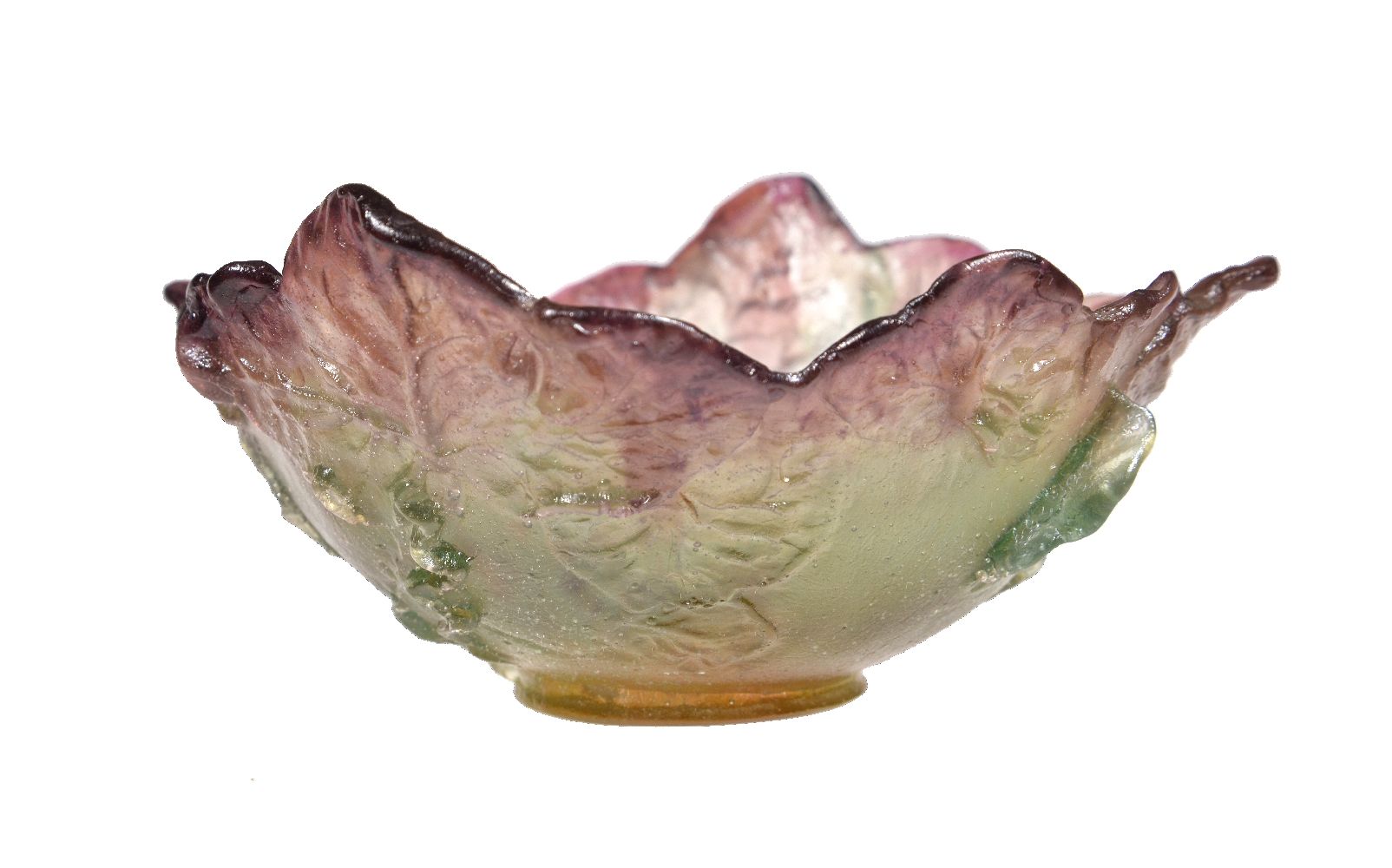 Daum, Nature, a pâte de verre glass bowl, late 20th century, cast with leaves, etched mark, 15.5cm