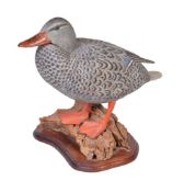 Alan Emmett (1938-2008); a modern carved and painted wood model of a large hen mallard duck,