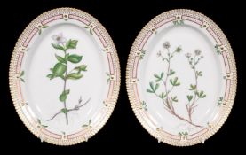 A pair of Royal Copenhagen 'Flora Danica' oval plates, circa 1970, titled verso Potentilla retusa