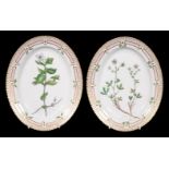 A pair of Royal Copenhagen 'Flora Danica' oval plates, circa 1970, titled verso Potentilla retusa