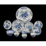 A selection of Worcester blue and white printed and painted porcelains, circa 1765-85; and a Chinese
