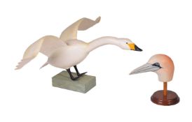 Alan Emmett (1938-2008); two modern carved and painted wood models of birds, comprising: a Bewick'