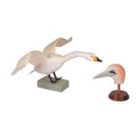 Alan Emmett (1938-2008); two modern carved and painted wood models of birds, comprising: a Bewick'