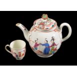 A Worcester polychrome Chinoiserie globular teapot and cover painted with Chinese figures, circa