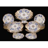 A Spode Felspar porcelain part dessert service, circa 1825-47, painted in blue, yellow and gilt with