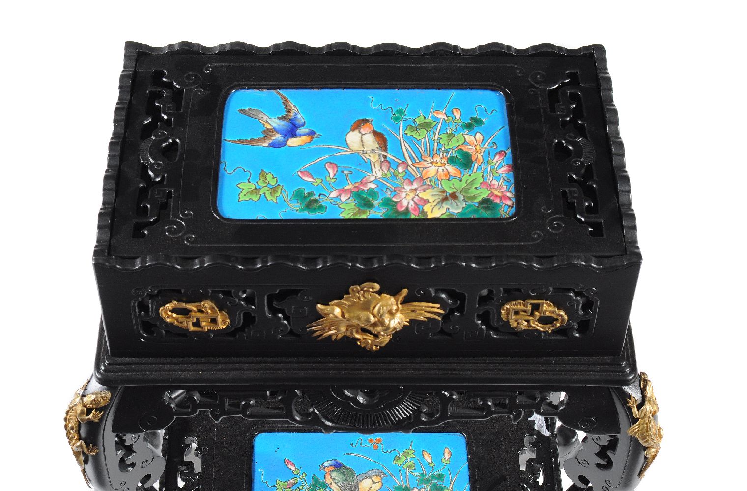 A French Aesthetic Movement ebonised gilt bronze mounted and ceramic jardinière, in Japonisme taste, - Image 3 of 6