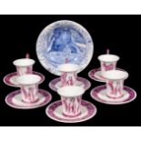 Thérèse Lessore, a set of six Wedgwood bone china coffee cans and saucers, painted in pink lustre