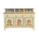 A painted oak side cabinet, in late 17th century style, circa 1920, with painted decoration in the