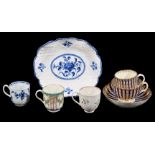 Four items of Worcester porcelain and a Bow porcelain dish, various dates 18th century,