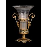 A Napoleon III champlevé enamel, gilt metal and engraved glass vase by Maison Alphonse Giroux, circa