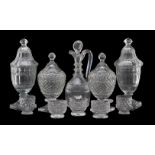 An assortment of cut glass, various dates mostly 19th and 20th centuries, including two pairs of
