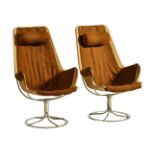 Bruno Mattsson for DUX, a pair of Jetson swivel chairs, designed 1969, leather, hessian and chrome