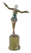 ϒ Josef Lorenzl (1892-1950), an Art Deco cold painted bronze and ivory figure, of a dancer