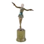 ϒ Josef Lorenzl (1892-1950), an Art Deco cold painted bronze and ivory figure, of a dancer