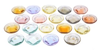 Nineteen assorted Czechoslovakian coloured glass assorted dessert bowls by Moser, circa 1960,