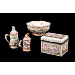 A selection of Naples-style con basso relievo istoriato porcelain, circa 1900, comprising: a gilt-