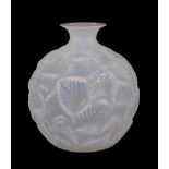Lalique, René Lalique, Ormeaux, an opalescent glass vase, designed in 1926, moulded with leaves,,