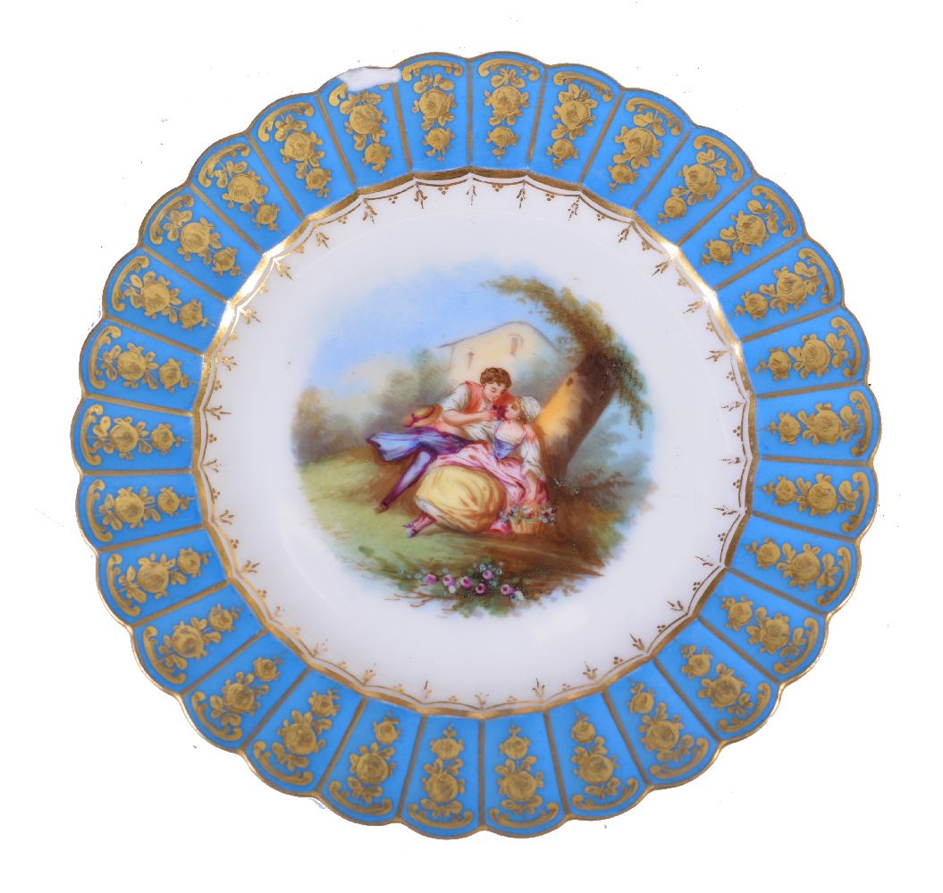 An assortment of Sevres-style porcelain, late 19th century, turquoise-ground and variously painted - Image 4 of 14