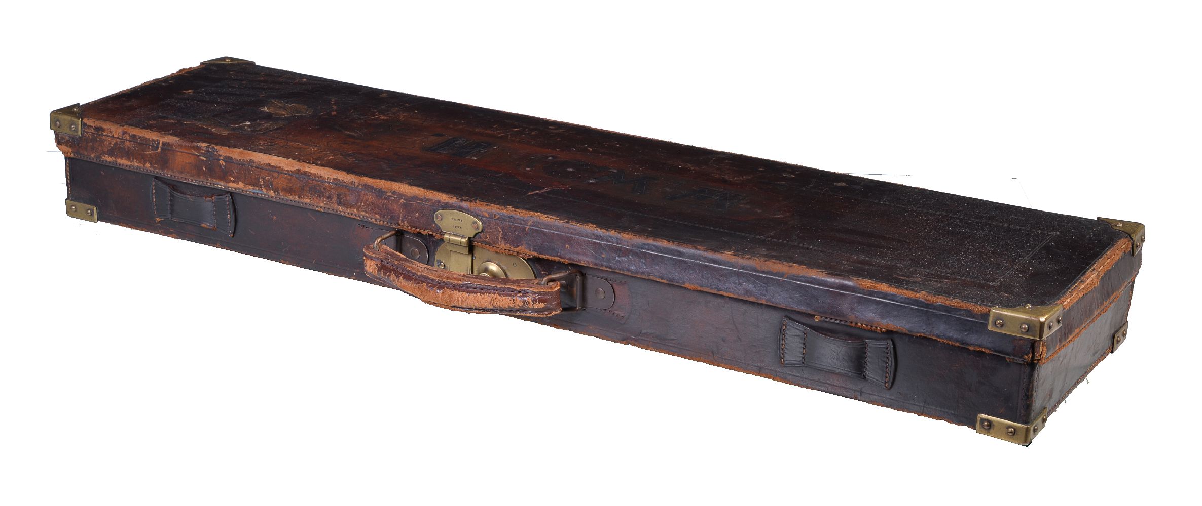 A leather and brass-bound gun case, early 20th century, for a single gun, 9cm x 83cm x 22.5cm - Image 2 of 3