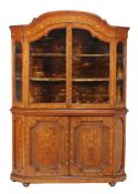 A Dutch walnut and marquetry inlaid display cabinet