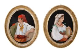 A pair of Italian pietre dure profile pictures