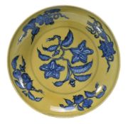 A Chinese underglaze-blue and yellow 'Gardenia' dish