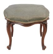 A carved mahogany and upholstered stool in 18th century taste, 19th century